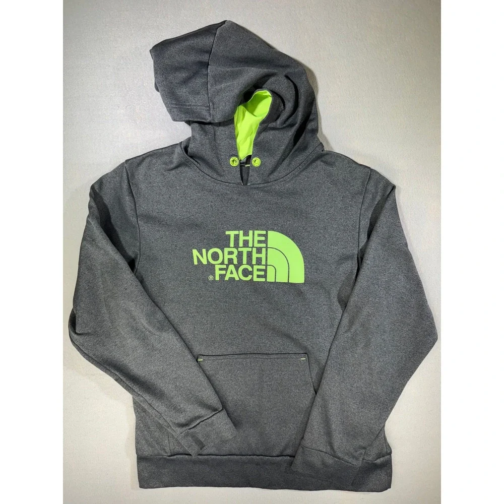 The North Face Men's Small Gray Green Pullover Performance Hoodie Sweatshirt
